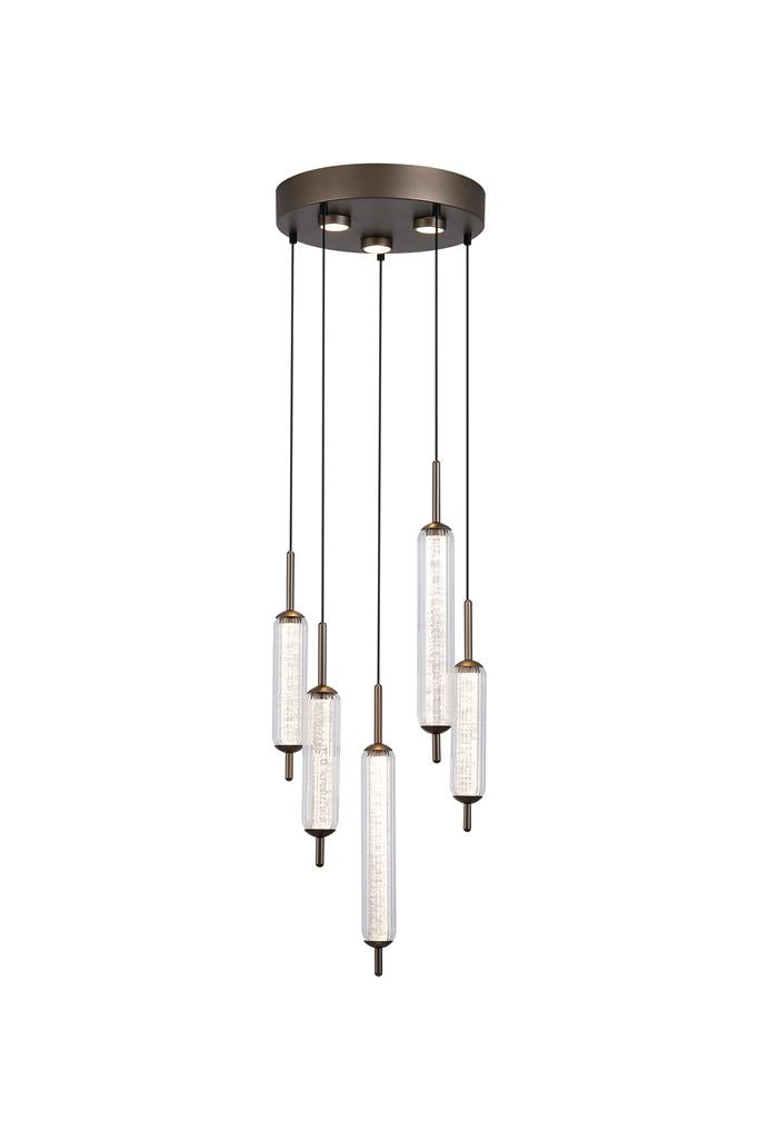 Searchlight 76210-5CL Cattail 5Lt LED Pendant lamp Latte metal with clear glass