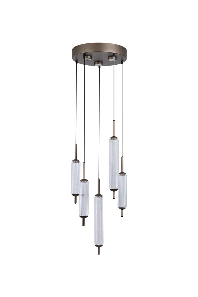 Searchlight 76210-5CL Cattail 5Lt LED Pendant lamp Latte metal with clear glass