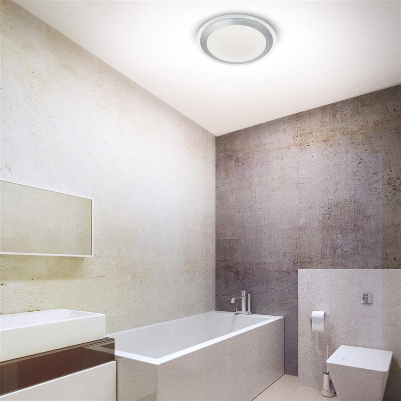 Searchlight  7684-33SI Chester LED Bathroom Flush  -  Acrylic & Silver Metal, IP44