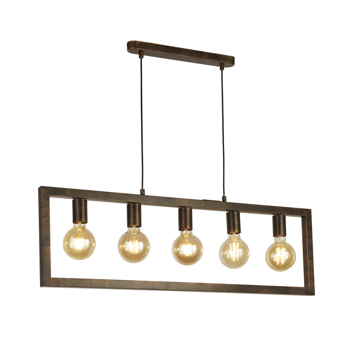 Searchlight  24102-5RU Oblong 5Lt Pendant - Rustic Brown Metal