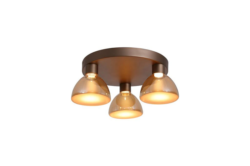 Searchlight 77410-3AM Cannes LED 3Lt Flush, Latte Metal and Amber Glass