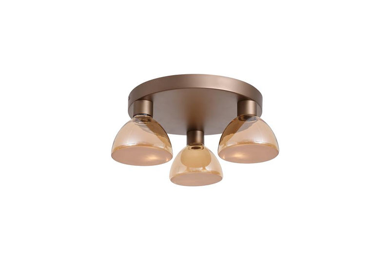 Searchlight 77410-3AM Cannes LED 3Lt Flush, Latte Metal and Amber Glass