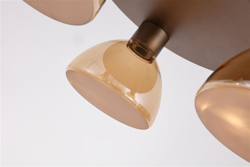 Searchlight 77410-3AM Cannes LED 3Lt Flush, Latte Metal and Amber Glass