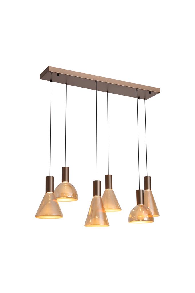 Searchlight 77410-6AM Cannes LED 6Lt Pendant, Latte Metal and Amber Glass