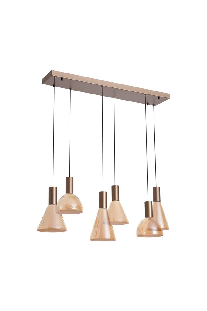 Searchlight 77410-6AM Cannes LED 6Lt Pendant, Latte Metal and Amber Glass