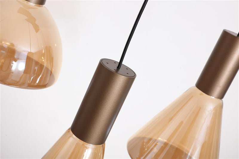 Searchlight 77410-6AM Cannes LED 6Lt Pendant, Latte Metal and Amber Glass