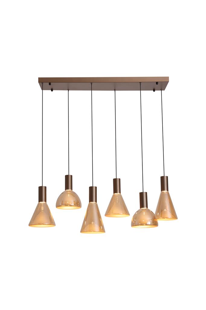 Searchlight 77410-6AM Cannes LED 6Lt Pendant, Latte Metal and Amber Glass
