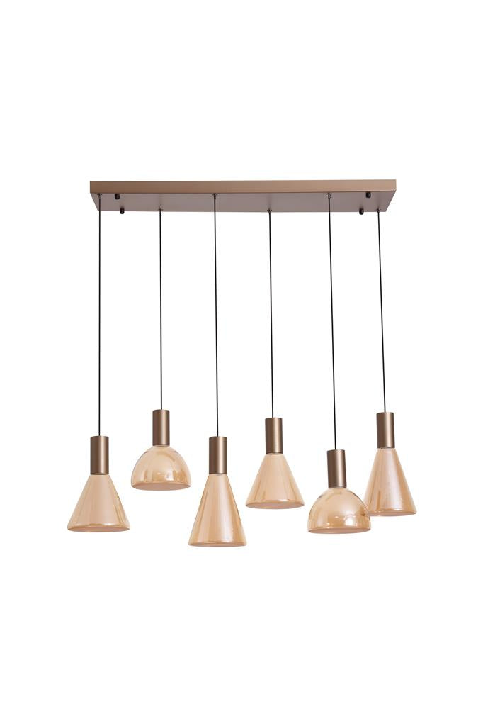 Searchlight 77410-6AM Cannes LED 6Lt Pendant, Latte Metal and Amber Glass