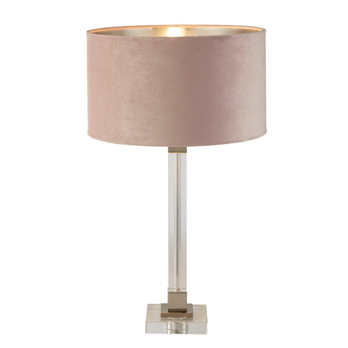 Searchlight  67521PI Scarborough Table Lamp- Crystal, Satin Nickel & Pink Velvet