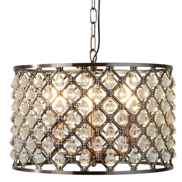 Searchlight  7813-3CU Marquise 3Lt Drum Pendant - Antique Copper Metal & Glass