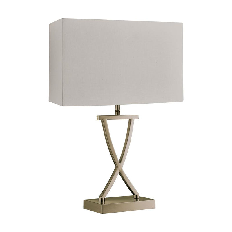 Searchlight  7923AB Club Table Lamp- Antique Brass Metal & White Faux Silk Shade