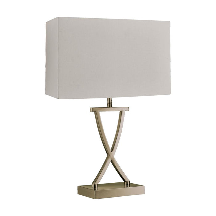 Searchlight  7923AB Club Table Lamp- Antique Brass Metal & White Faux Silk Shade