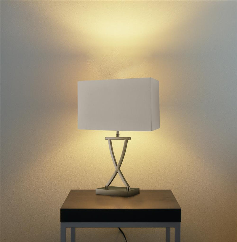 Searchlight  7923AB Club Table Lamp- Antique Brass Metal & White Faux Silk Shade