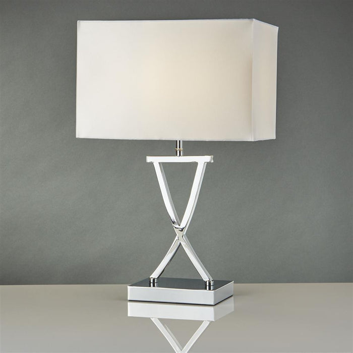 Searchlight  7923CC Club  Table Lamp - Chrome Metal & White Faux Silk Shade