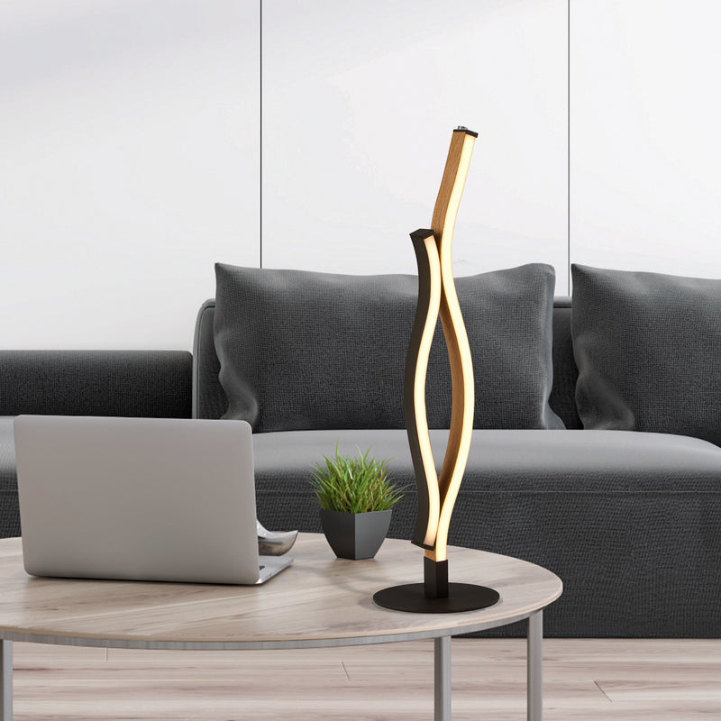 Searchlight  32101-1BK Bloom Table Lamp - Black Metal & Wood Effect
