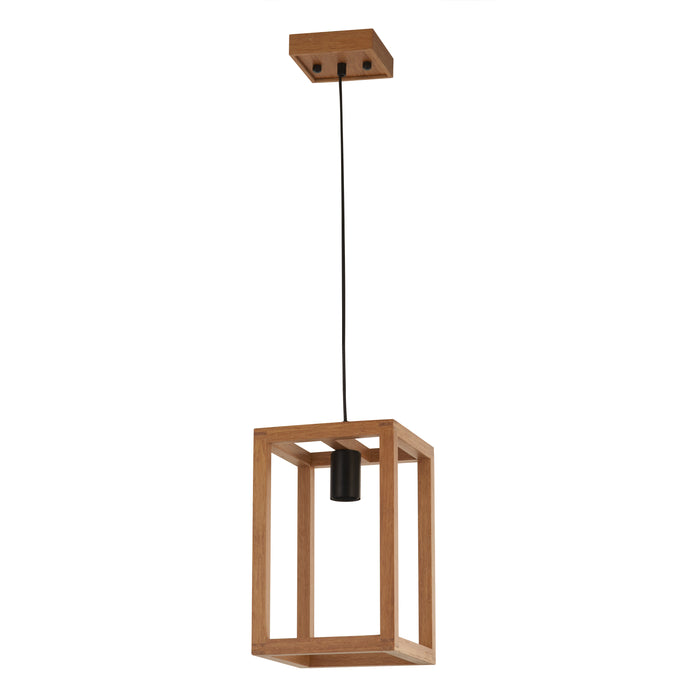 Searchlight  54741-1NA Square  Pendant  - Natural Wood & Black Metal