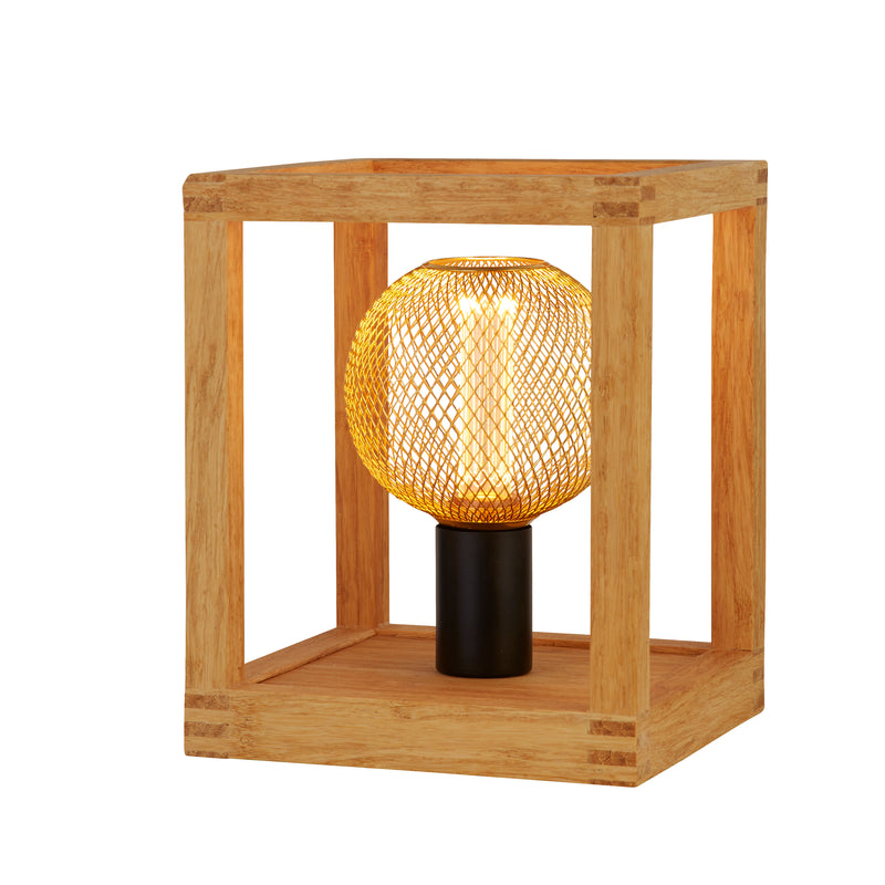 Searchlight  54742-1NA Square  Table Lamp  - Natural Wood & Black Metal