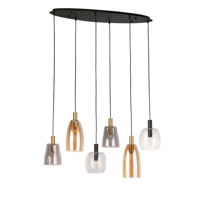 Searchlight  36463-6BK Divine 6Lt Multi-Drop Pendant - Black Metal & Coloured Glass