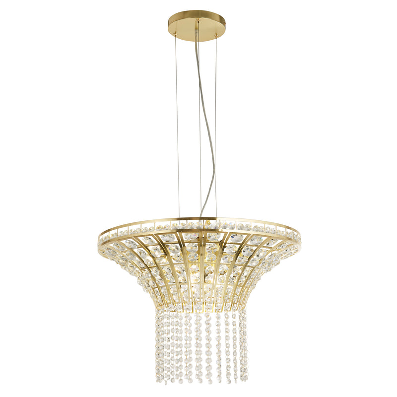 Searchlight  68511-8SB Gemma 8Lt Round Pendant - Satin Brass & Clear Crystal