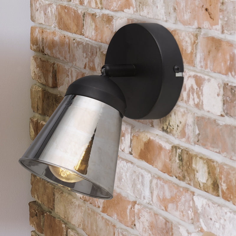 Searchlight  61170-1SM Mega Spotlight Wall Light - Black Metal & Smoked Glass