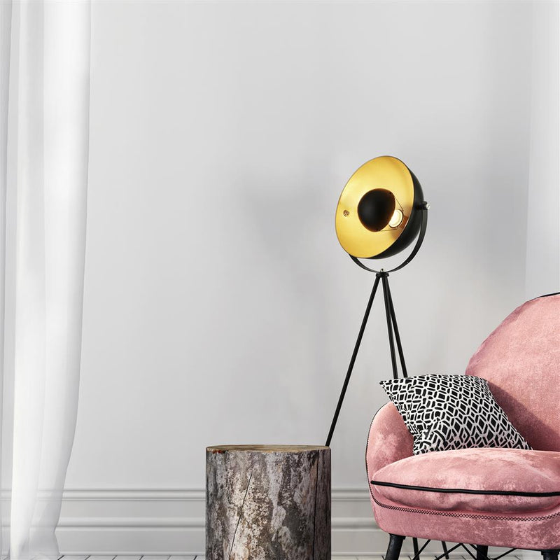 Searchlight  8022BK Blink Tripod Floor Lamp - Black Matt Metal & Gold