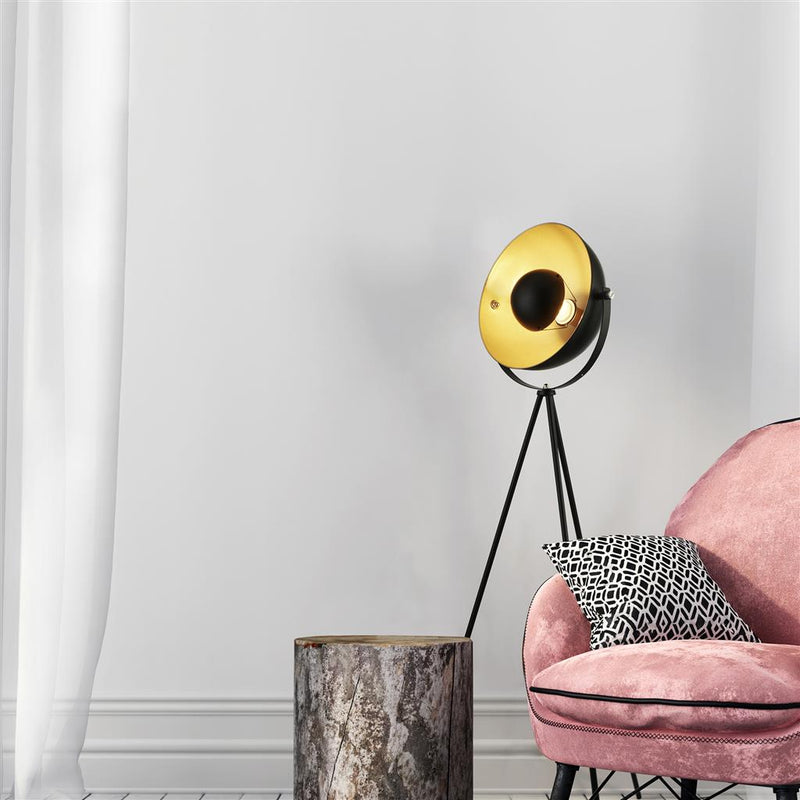 Searchlight  8022BK Blink Tripod Floor Lamp - Black Matt Metal & Gold