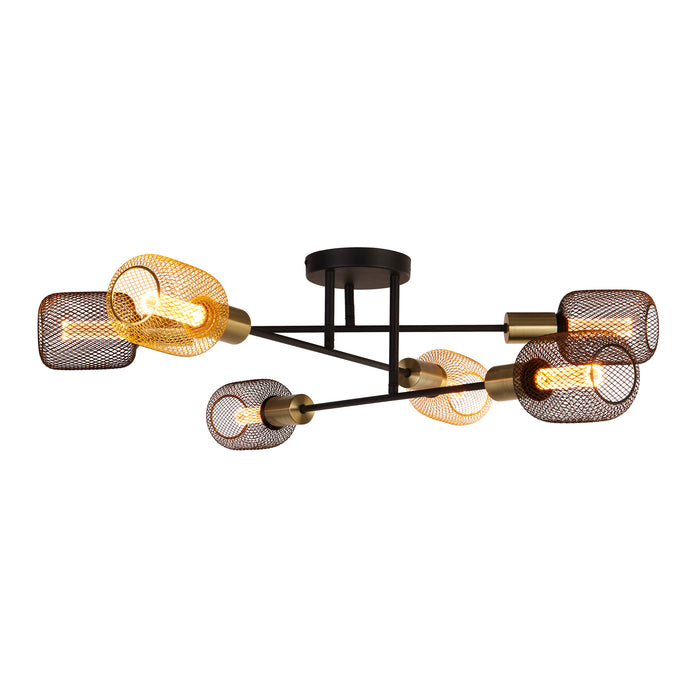 Searchlight  8046-6BK Armstrong 6Lt Semi-Flush - Black & Satin Brass Metal