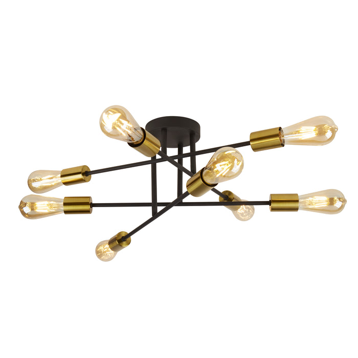 Searchlight  8048-8BK Armstrong  8Lt Semi-Flush - Black & Satin Brass Metal