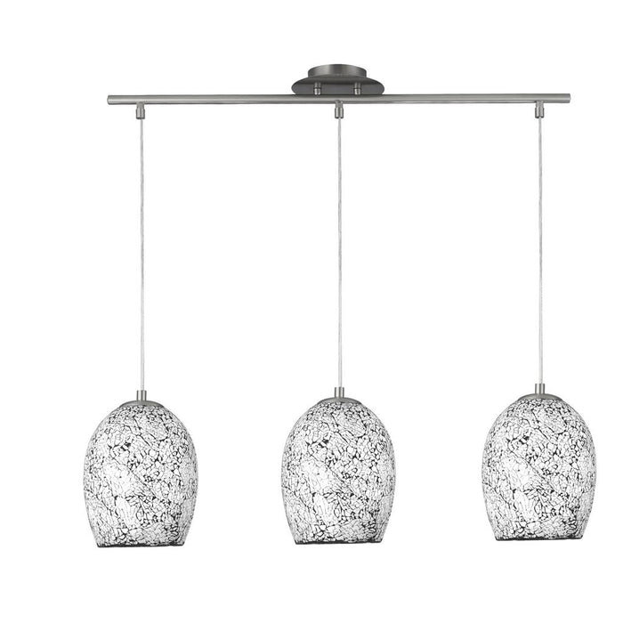 Searchlight  8069-3WH Crackle 3Lt Pendant - Satin Silver & Crackled White Glass