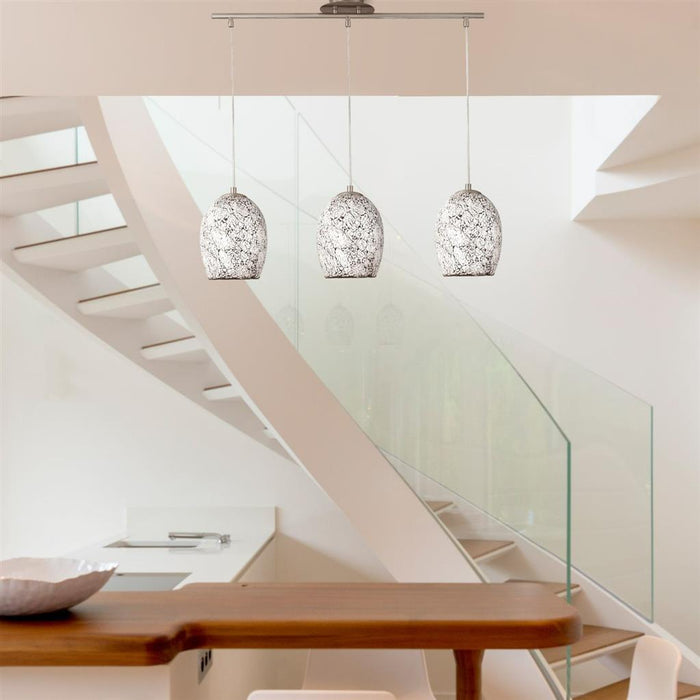 Searchlight  8069-3WH Crackle 3Lt Pendant - Satin Silver & Crackled White Glass