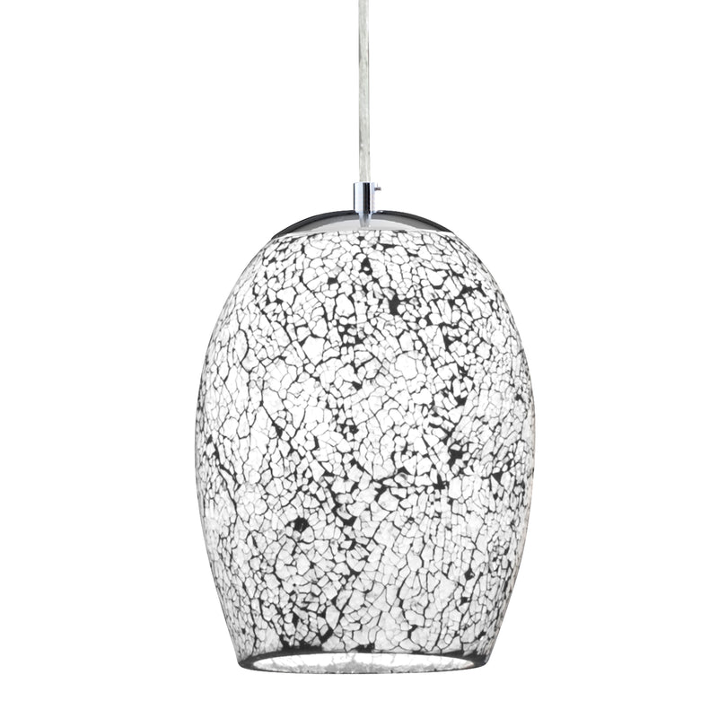 Searchlight  8069WH Crackle Pendant  - Satin Silver & Crackled White Glass