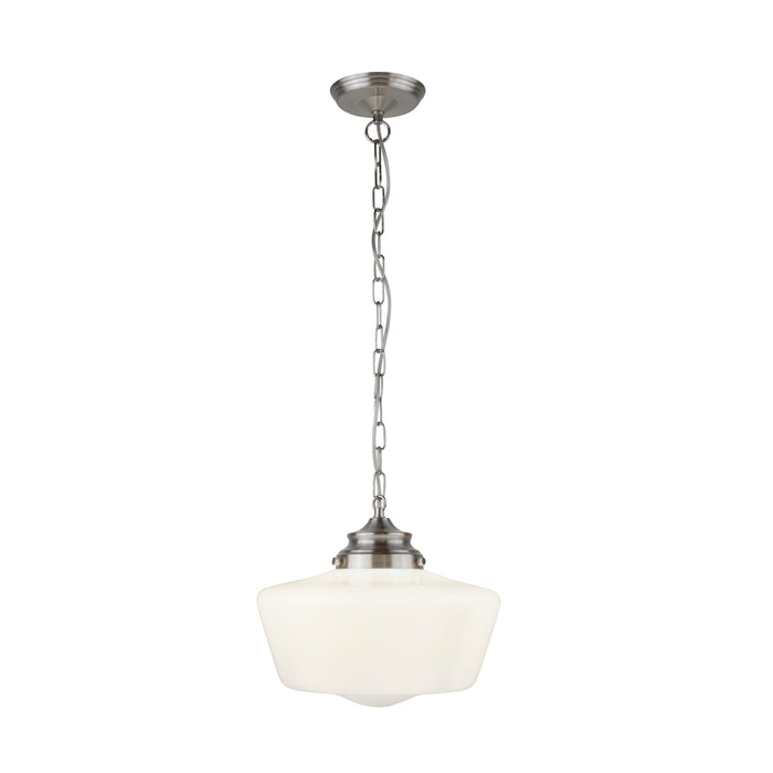 Searchlight  8071-1SS School House  Pendant  - Satin Silver Metal & Opal Glass
