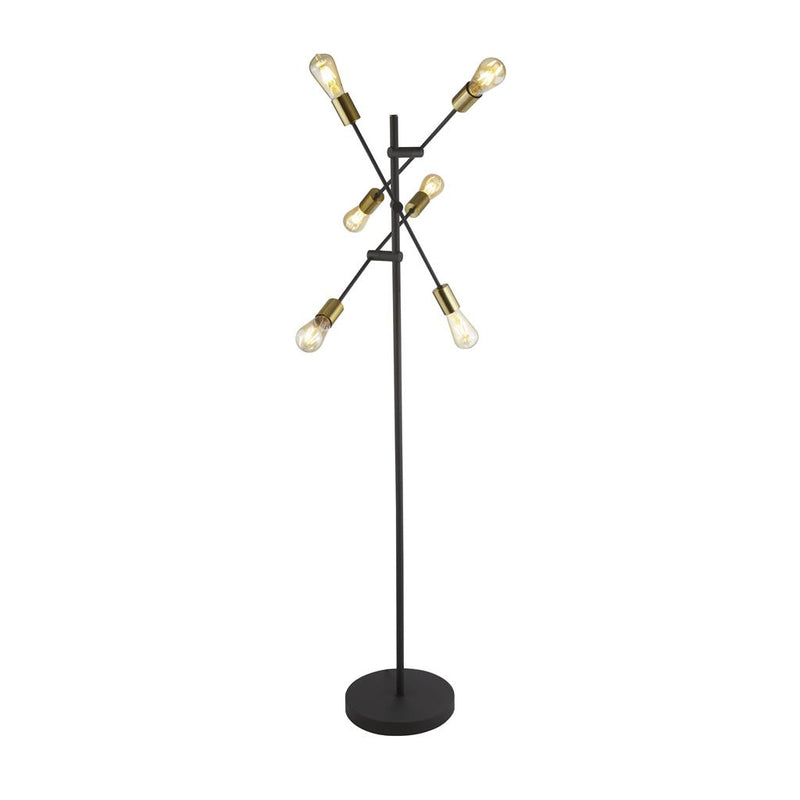 Searchlight  8076-6BK Armstrong  6Lt Floor Lamp - Black & Satin Brass Metal