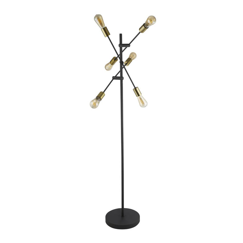 Searchlight  8076-6BK Armstrong  6Lt Floor Lamp - Black & Satin Brass Metal
