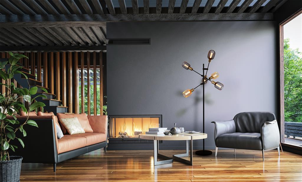 Searchlight  8076-6BK Armstrong  6Lt Floor Lamp - Black & Satin Brass Metal