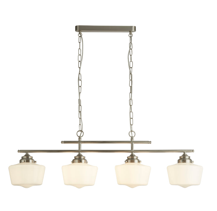 Searchlight  8084-4SS School House 4Lt Pendant- Satin Silver & Opal Glass