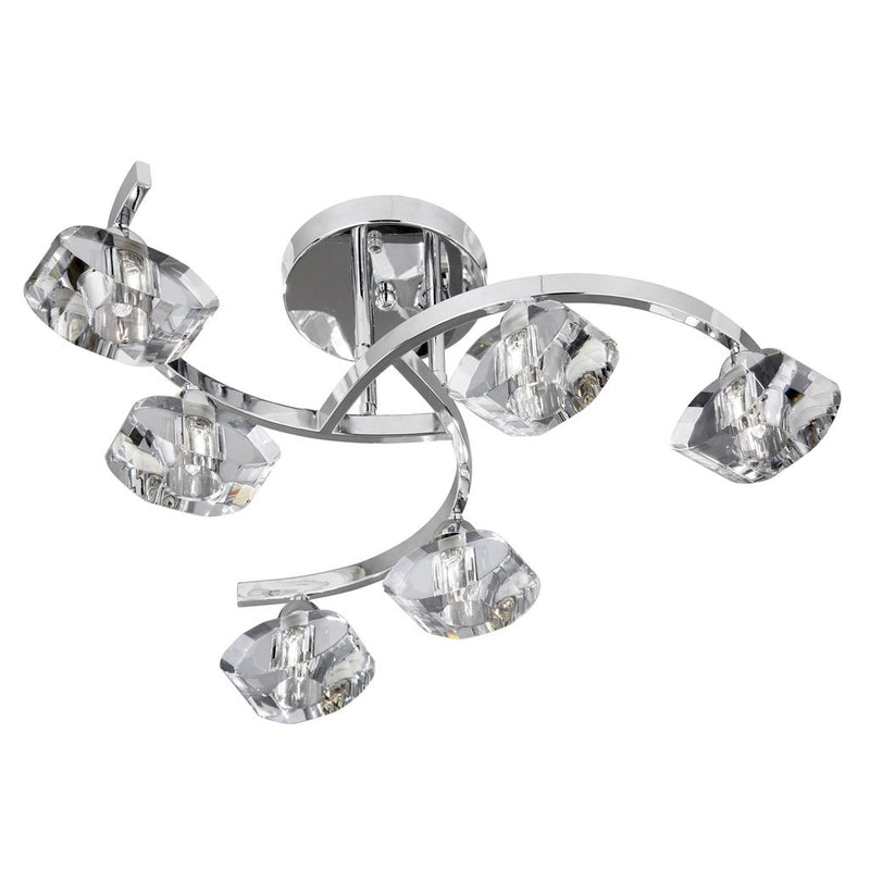 Searchlight  8086-6CC Sculptured Ice II 6Lt Flush - Chrome & Glass