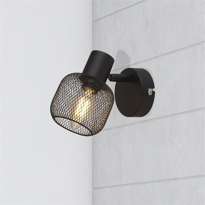 Searchlight  81201-1BK Meshy Cage Spotlight Wall Light - Black Metal