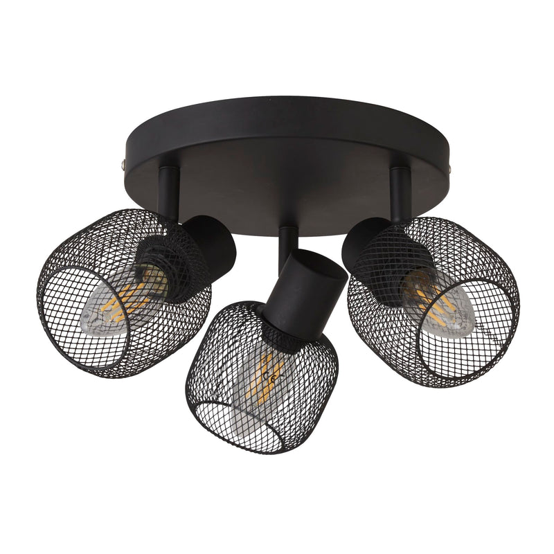 Searchlight  81201-3BK Meshy 3Lt Cage Round Spotlight - Black Metal