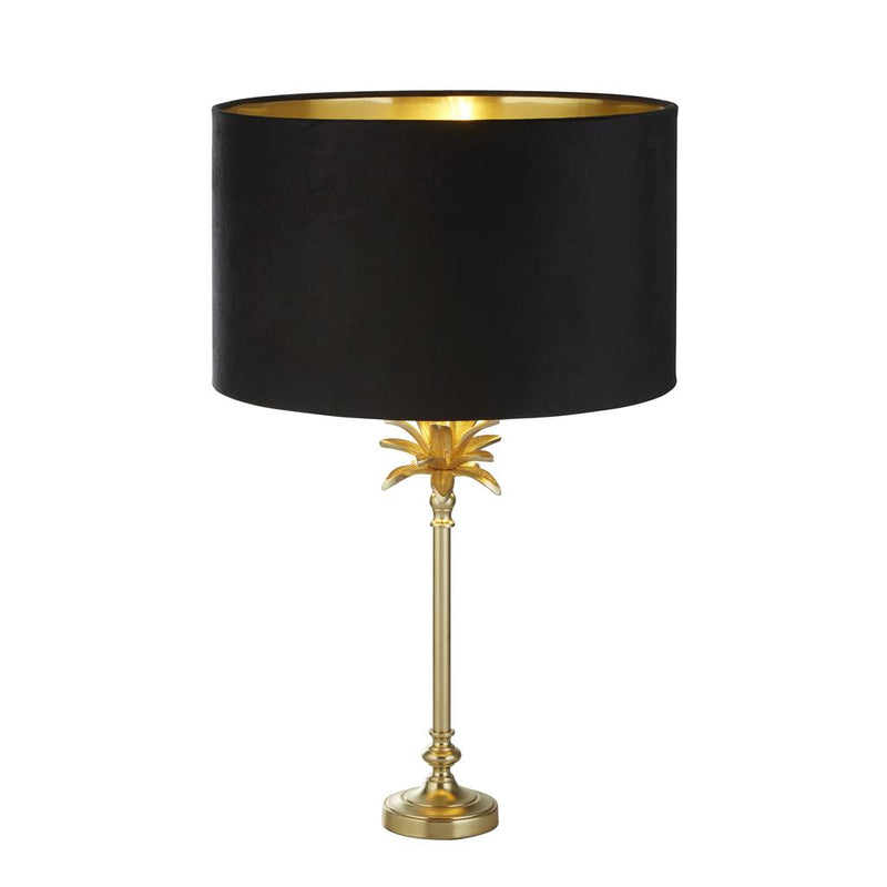 Searchlight  81212BK Palm Table Lamp - Satin Brass & Black Velvet Shade