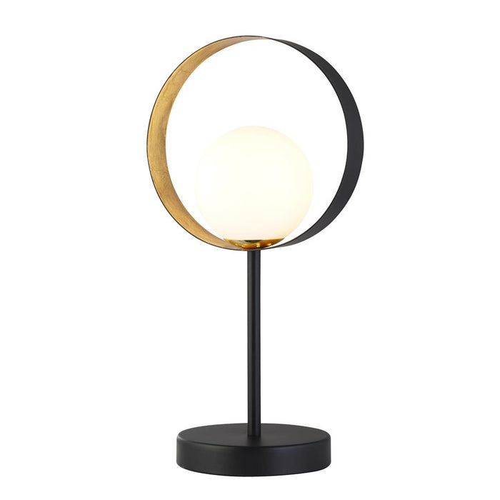 Searchlight  8141BGO Orbital Table Lamp - Black Metal, Gold Leaf & Opal Glass