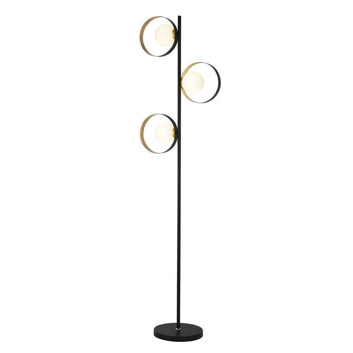 Searchlight  8143BGO Orbital Floor Lamp - Black Metal, Gold Leaf & Opal Glass