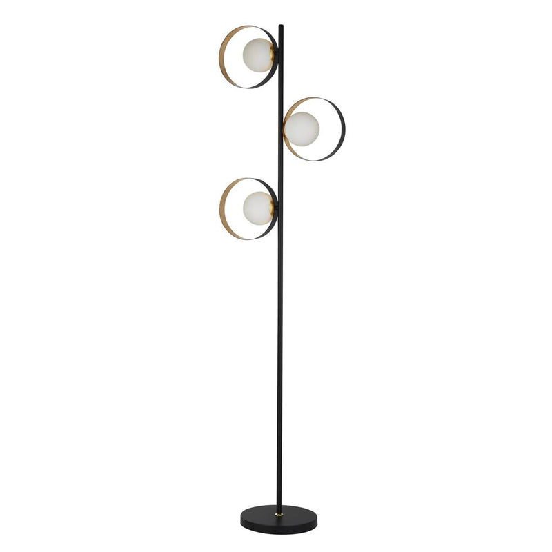Searchlight  8143BGO Orbital Floor Lamp - Black Metal, Gold Leaf & Opal Glass