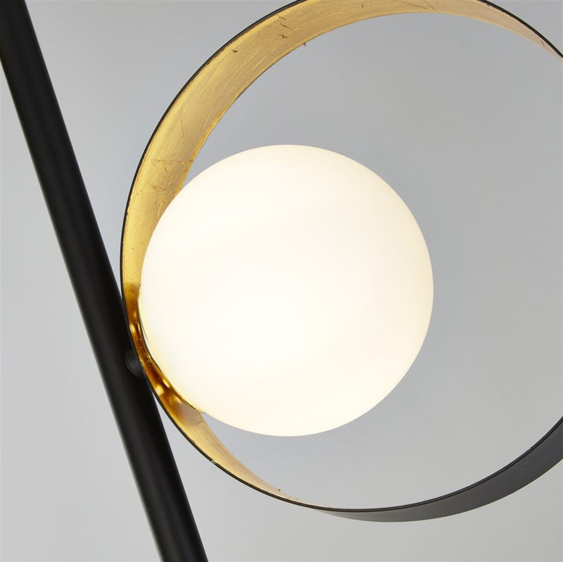 Searchlight  8143BGO Orbital Floor Lamp - Black Metal, Gold Leaf & Opal Glass