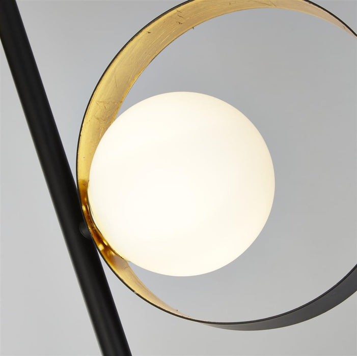 Searchlight  8143BGO Orbital Floor Lamp - Black Metal, Gold Leaf & Opal Glass
