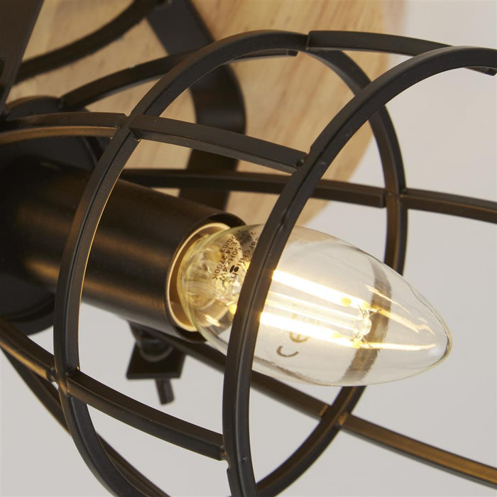 Searchlight  81698-3BK Vision 3Lt Round Ceiling Light - Matt Black Metal & Wood
