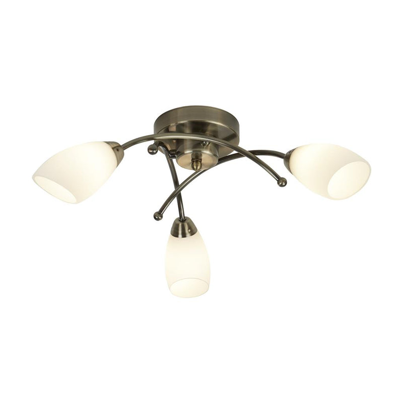 Searchlight  8183-3AB Opera 3Lt Flush - Antique Brass Metal & Opal Glass