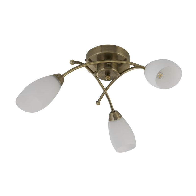 Searchlight  8183-3AB Opera 3Lt Flush - Antique Brass Metal & Opal Glass