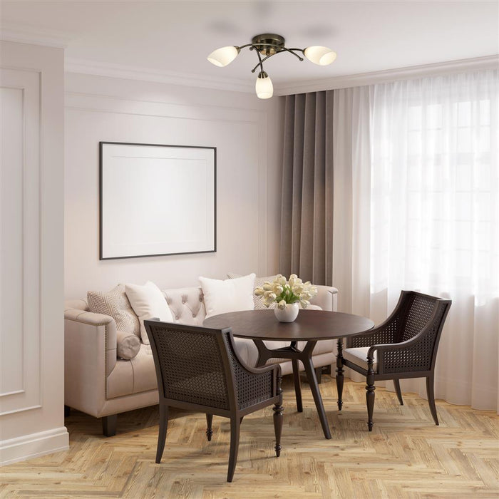 Searchlight  8183-3AB Opera 3Lt Flush - Antique Brass Metal & Opal Glass