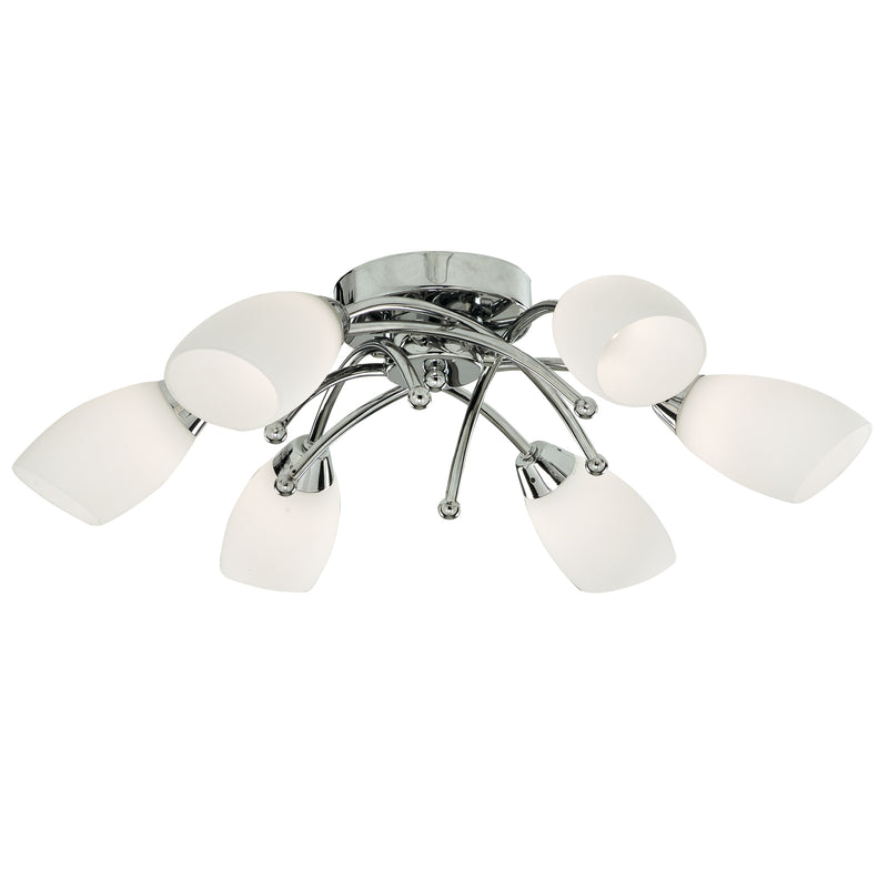 Searchlight  8186-6CC Opera 6Lt Flush -Chrome Metal & Opal Glass